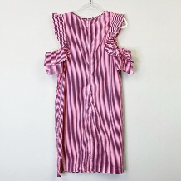 J McLaughlin Cold Shoulder Dress Womens Size Large Pink White Vertical Stripe - Picture 2 of 11